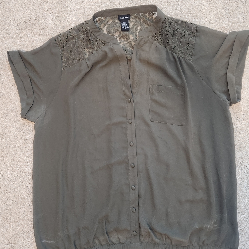 Dark Olive Lace Accent Blouse